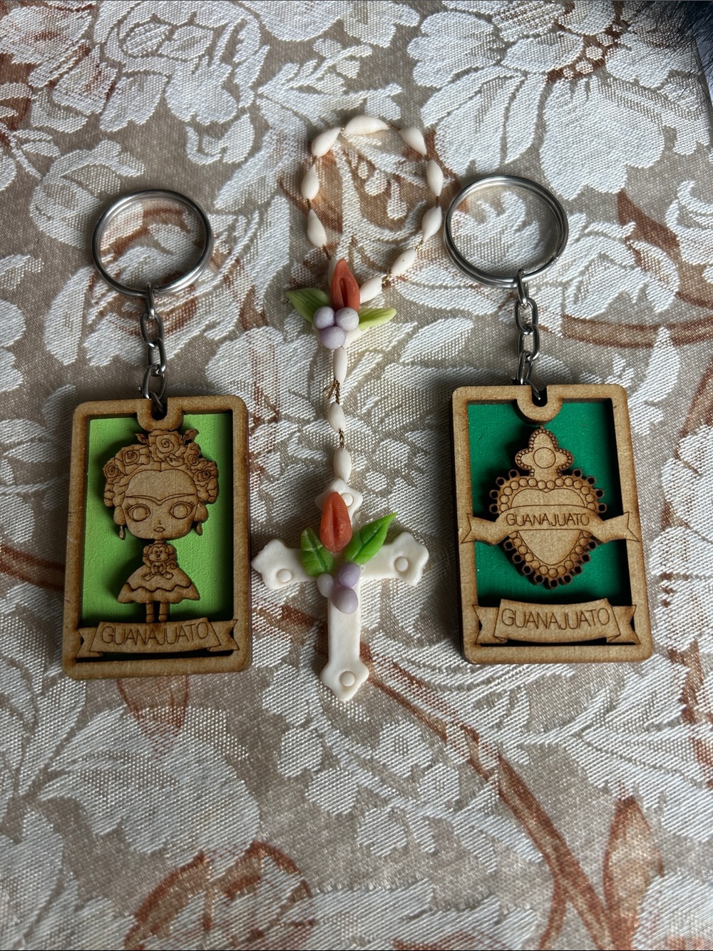 3 each Guanajuato Green Wooden Keychain - Decorative Home Accent